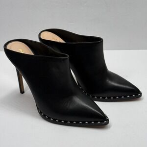 Aldo Mule Heels Black Leather Studded Slip-On Pointed Toe Stiletto Size 7